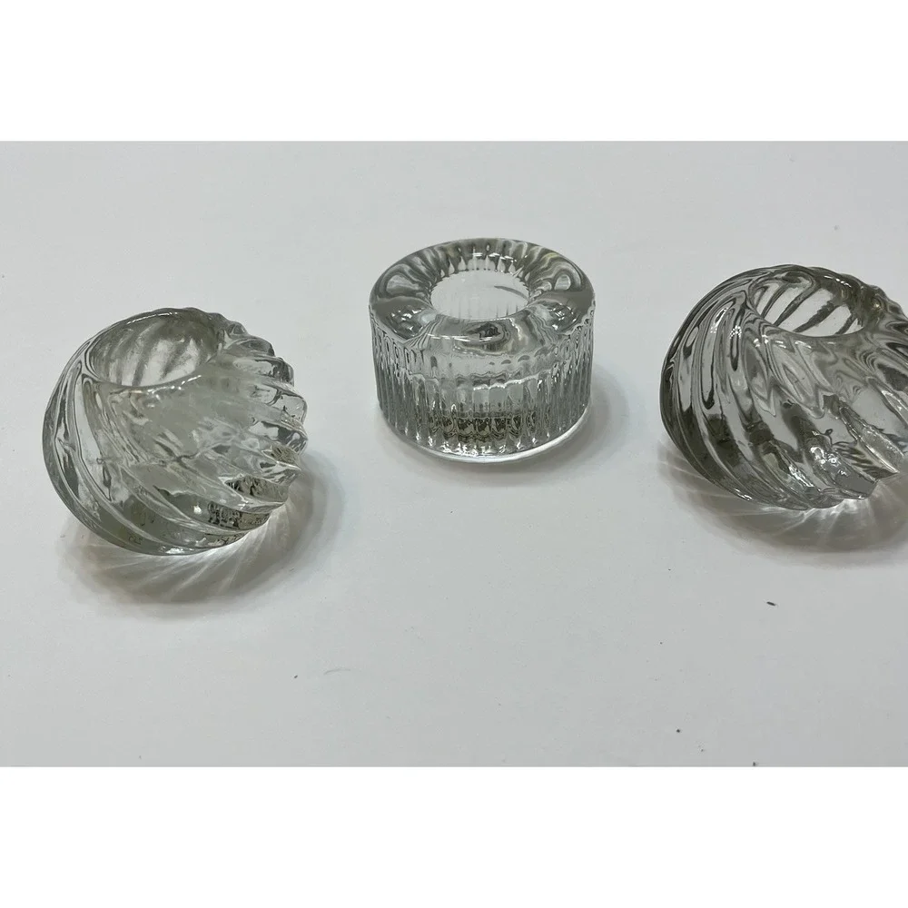 Vintage Pier One Clear Glass Taper Candle Holders Fairy Glass Spiral Swirl 3 Set